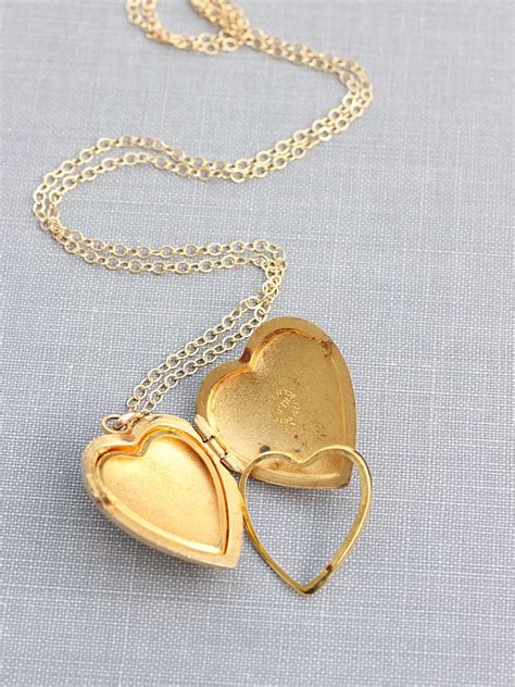 Gold Heart Locket Necklace Gold Filled Vintage Stone Accented Photo