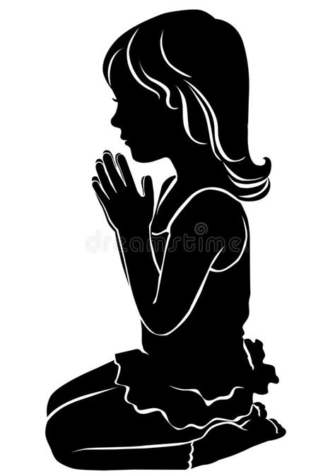 Silhouette Cute Little Girl Praying Stock Vector Illustration Of