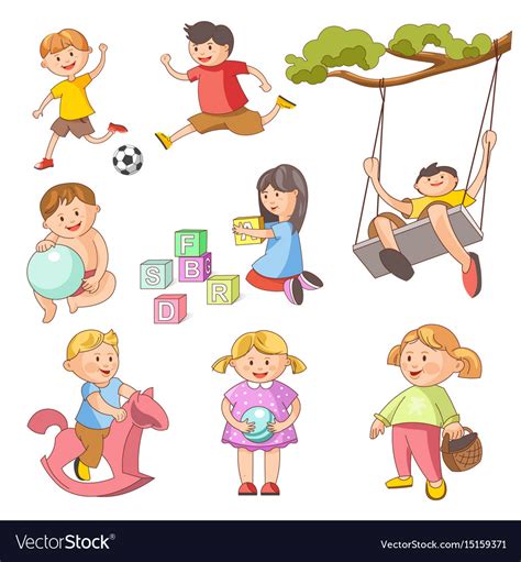 Children Little Boys Girls Playing Outdoor Games Vector Image