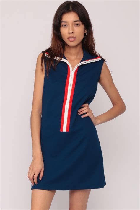 60s Mod Mini Dress 1960s Dress Sleeveless Shift Space Age Dress Navy