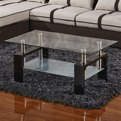 4.2 out of 5 stars with 6 ratings. Modern Rectangular Black Glass Coffee Table Chrome Shelf ...