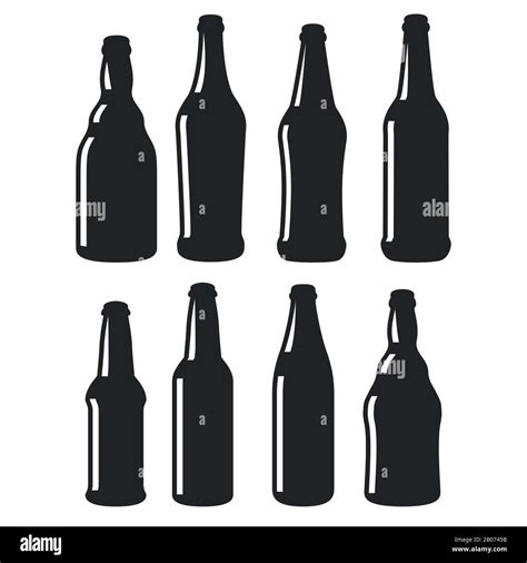 Beer Bottles Different Shapes Black Vector Icons Silhouette Of Bottle