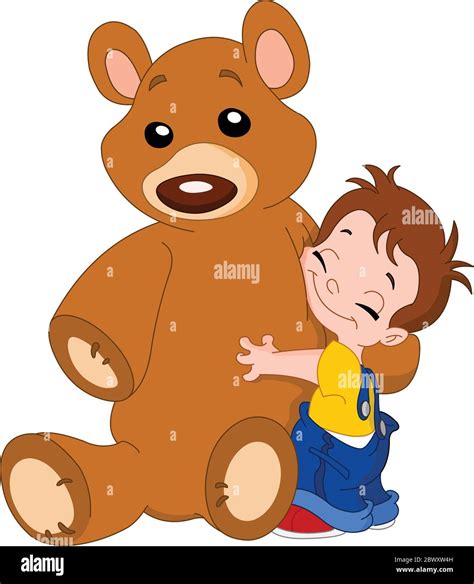 Cute Kid Hugging His Big Teddy Bear Stock Vector Image And Art Alamy