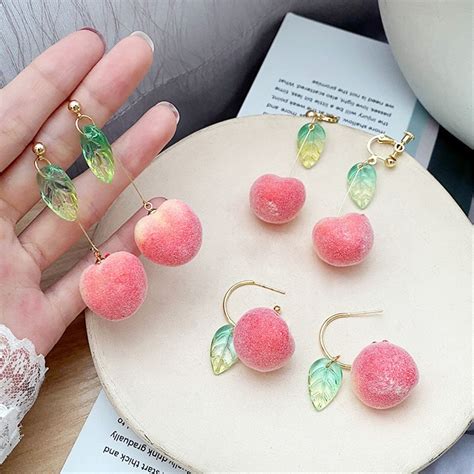 Lovely 925 Silver Peach Earrings Fruit Earrings Pink Etsy