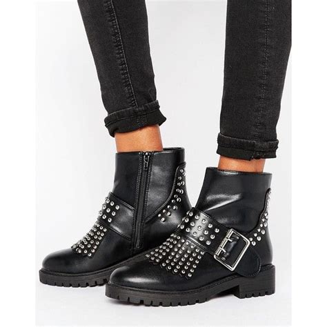 Missguided Fringe Stud And Buckle Biker Boot €64 Liked On Polyvore