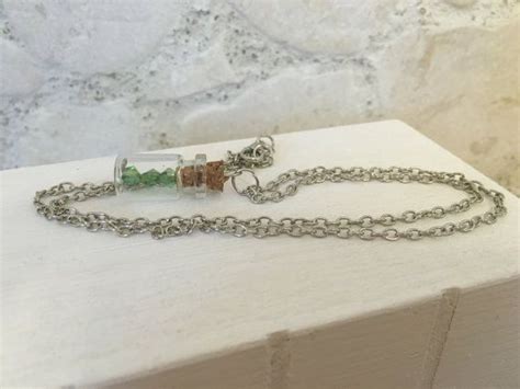 Tiny Bottle Necklace With Green Crystal Beads By Mkinspiration Bottle
