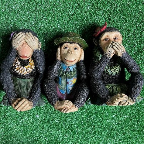 Three Wise Monkeys See Hear Speak No Evil Hawaiian Resin Figurines