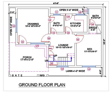 41 X 30 Autocad 1 Bhk House Ground Floor Plan Drawing Dwg Cadbull