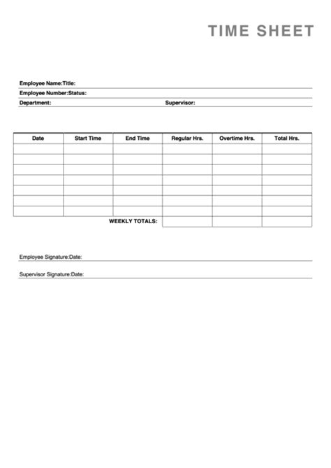 Weekly Employee Time Sheet Template Printable Pdf Download