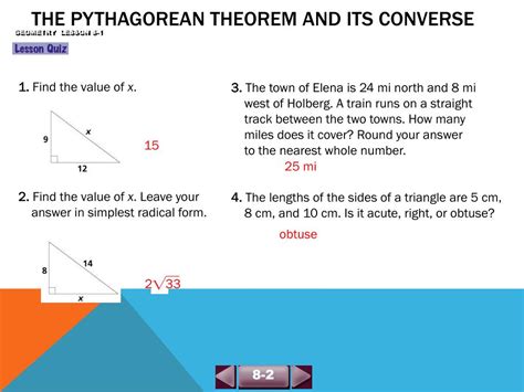 Ppt 8 2 The Pythagorean Theorem And Its Converse Powerpoint