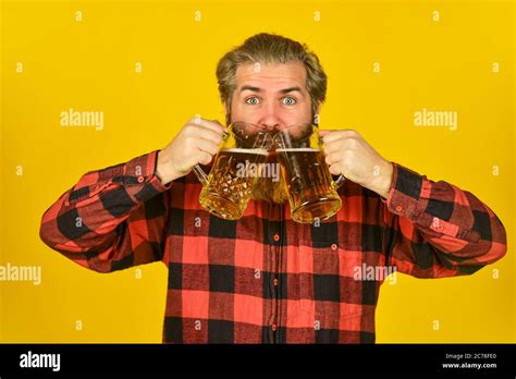 Mature Bearded Guy Hold Beer Glass Cheers Toast Holiday Celebration