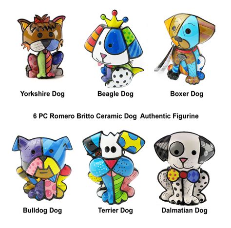 Romero Britto Collectible Ceramic Sculpture 6 Dog Set Ebay