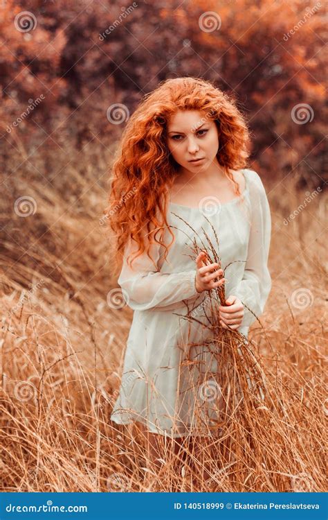 portrait of a beautiful girl with red hair in the field stock image image of fashion freckle