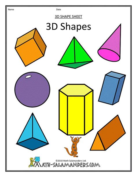 3d Geometric Shapes Assorted Col Shapes Worksheets 3d Geometric