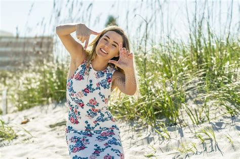 Beautiful Blonde Model Poses On A Beach Alone Stock Image Image Of Break Spring 209520629