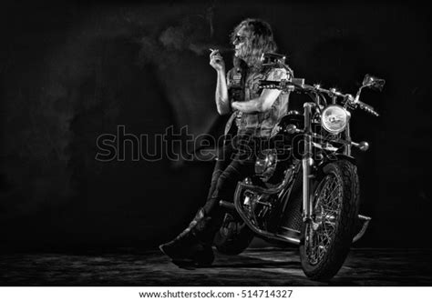 Biker Smoke Standing Near Motorcycle Stock Photo 514714327 Shutterstock