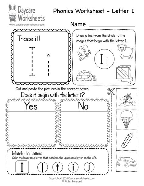 Free Beginning Sounds Letter I Phonics Worksheet For Preschool