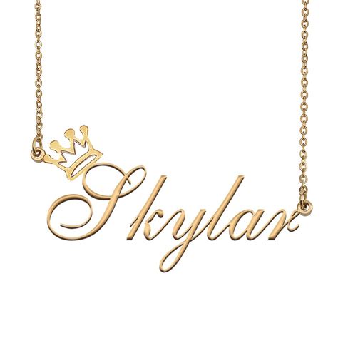 Skylar Name Necklace With Crown Name Necklace Gold Custom Etsy