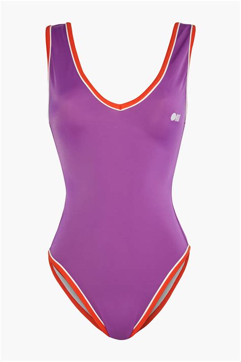 Solid And Striped The Michelle Logo Embroidered Swimsuit In Purple Modesens