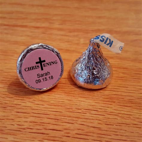 324 Personalized Baptism Christening Hershey Kiss Stickers Labels Pink