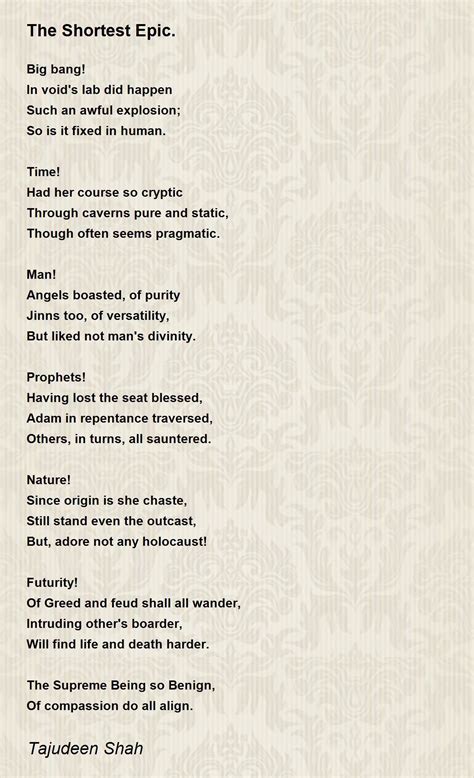 The Shortest Epic Poem By Tajudeen Shah Poem Hunter