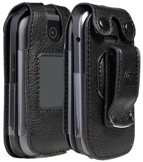 Black Vegan Leather Case With Belt Clip For Consumer Cellular Link Flip