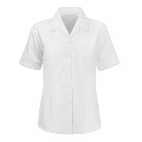 Girls White Short Sleeve Revere Collar Blouse School Shirt Open Neck