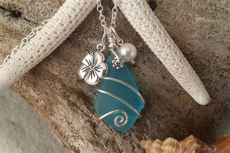 Handmade In Hawaii Wire Wrapped Turquoise Bay Blue Sea Glass Etsy Blue Sea Glass Necklace