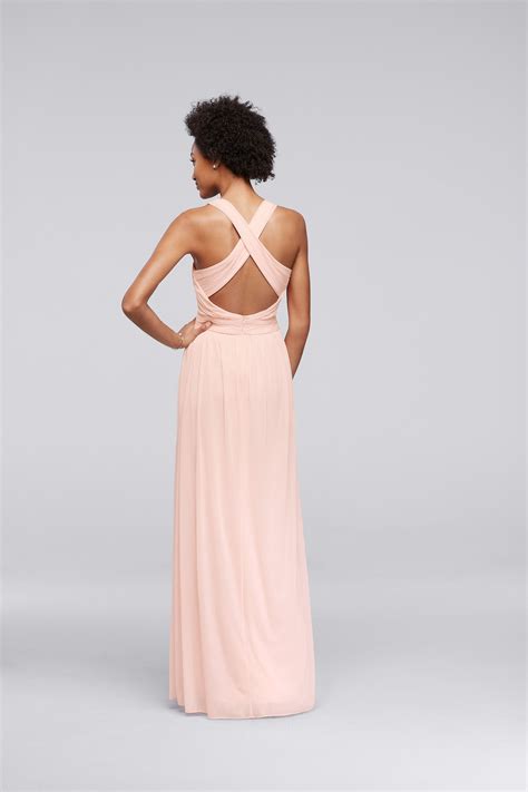 Mesh Long Bridesmaid Dress With Crisscross Back Available At David S