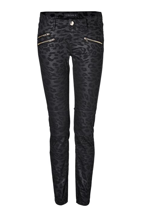 juicy couture leopard print coated skinny jeans black in black lyst