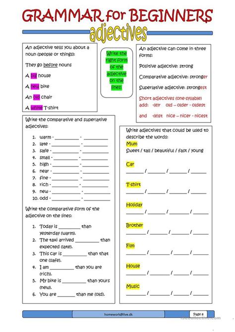 A collection of english esl adjectives worksheets for home learning, online practice, distance learning and english classes to teach about. Grammar for Beginners: adjectives | English for beginners, Adjectives grammar, Grammar worksheets