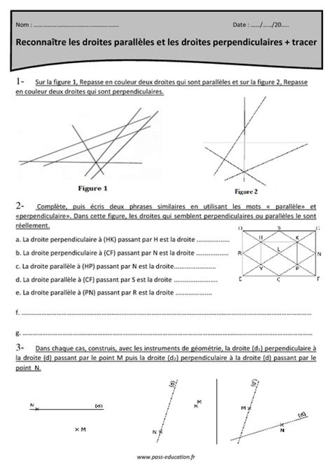 Droites Parallèles Et Perpendiculaires Cm2 Exercices à Imprimer