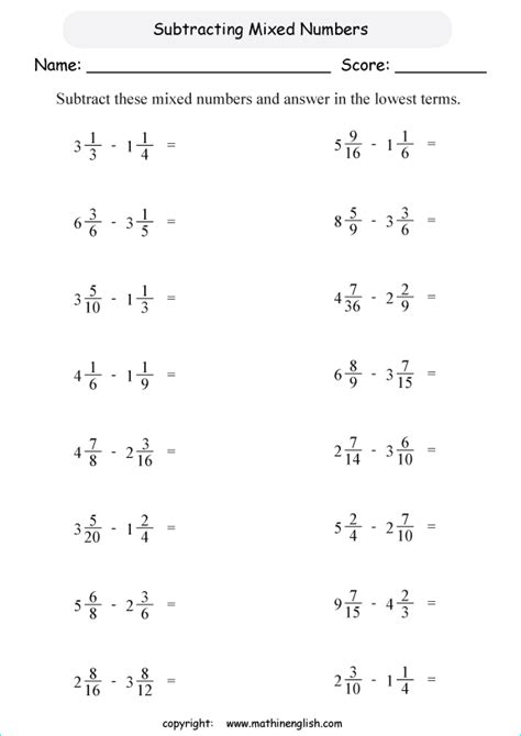 Adding And Subtracting Mixed Fractions Worksheet Pdf