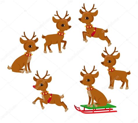 Funny Reindeer Christmas Set Holiday Cartoon Vector Illustration Stock Vector By ©sandylevtov