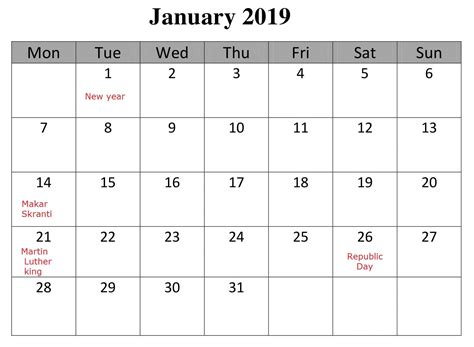 January 2019 Calendar With Holidays Planer | 2019 calendar, Calendar, Calendar printables