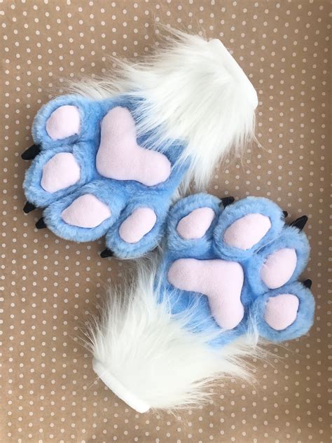 White Fursuit Paws Blue Furry Paws Feral Paws Puffy Paws Etsy