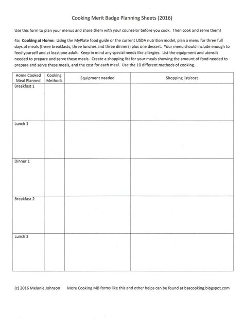 Bsa Meal Planning Worksheet