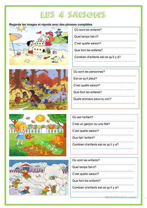 Description Image Les 4 Saisons English Lessons For Kids English