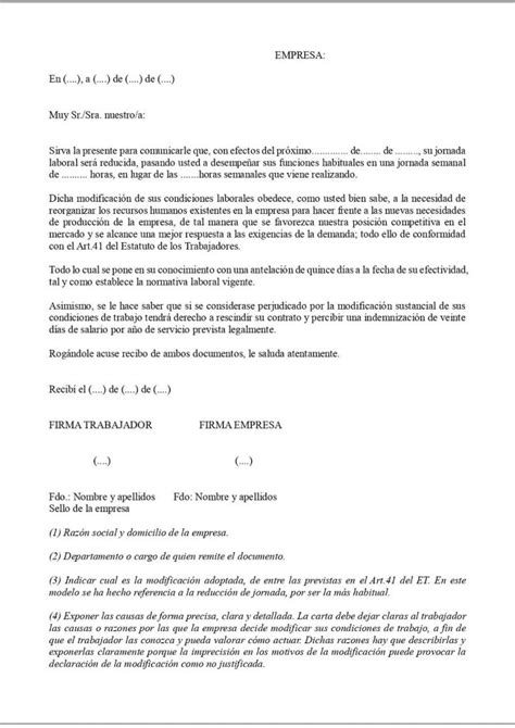 Carta Para La Modificación De Las Condiciones De Trabajo Pdf Y Word