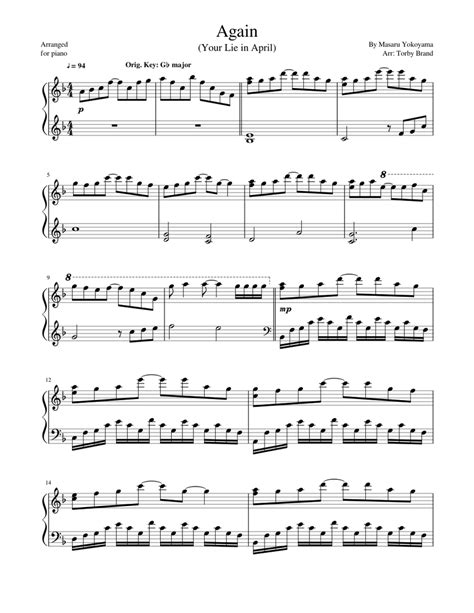 Again Your Lie In April Sheet Music For Piano Solo