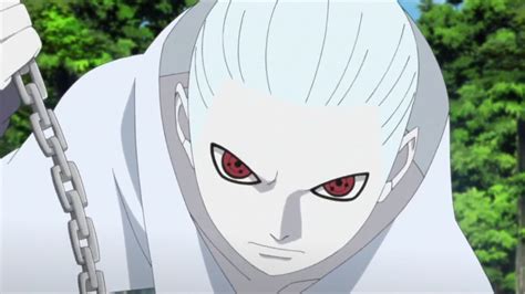 An Anime Character With White Hair And Red Eyes Holding A Chain In