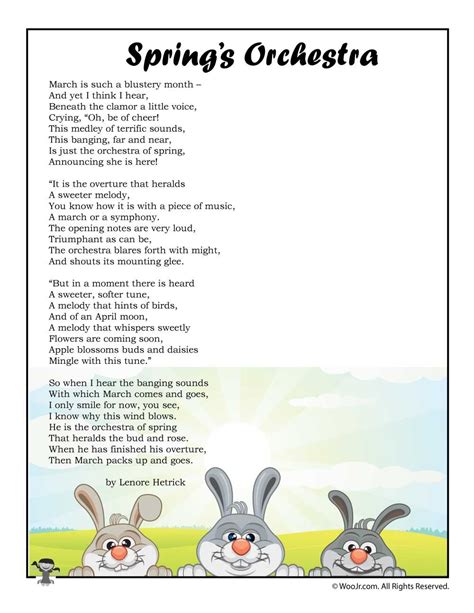 Springs Orchestra Childrens Poem Printable Woo Jr Kids Activities