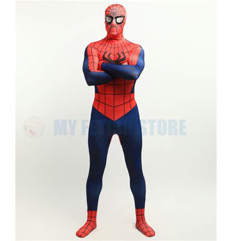 full body red and navy blue spider man lycra spandex bodysuit cosplay zentai suit halloween