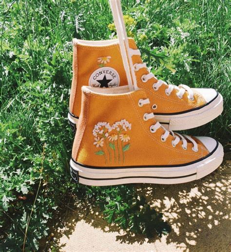Hand Embroidered Sunflower Yellow Converse The Little Wilderness