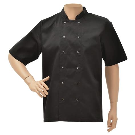 Hubert® Black Poly Cotton Short Sleeve Chef Coat Extra Large