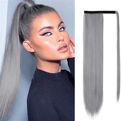 Natural Salt And Pepper Afro Gray Human Hair Grey Ponytail Ponytail