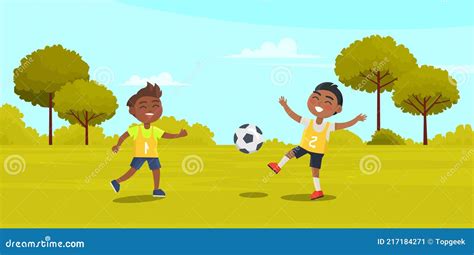 Happy Children Two Boys Black Footballers Playing Soccer The Best