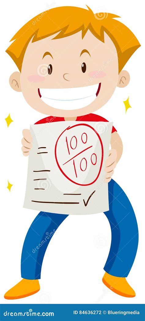 Boy With Hundred Scores On The Paper Stock Illustration Illustration