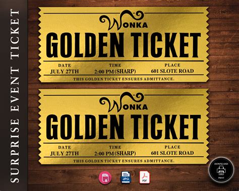 Golden Ticket Editable Template Willy Wonka Charlie And The Etsy