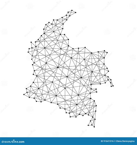 Map Of Colombia From Polygonal Black Lines Dots Of Illustration Stock